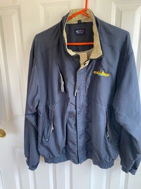 Basix Navy Windbreaker Jacket with Contrast Cream Collar
